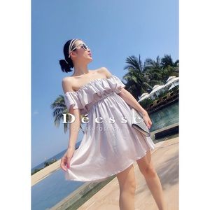 Sliver Grey Off-shoulder Baby doll Mini Dress